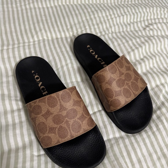 Coach Shoes - Coach Signature Brown and Black Slides
